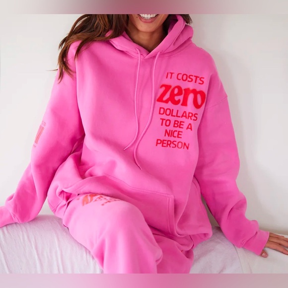 Mayfair Tops - Mayfair “It Costs $0 to be a Nice Person” Pink Oversized Hoodie Size S/M